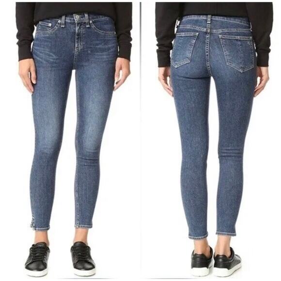 Rag & Bone 10 Inch Capri with Slit in Worn Color Medium Wash Blue Size 25 - Picture 1 of 16